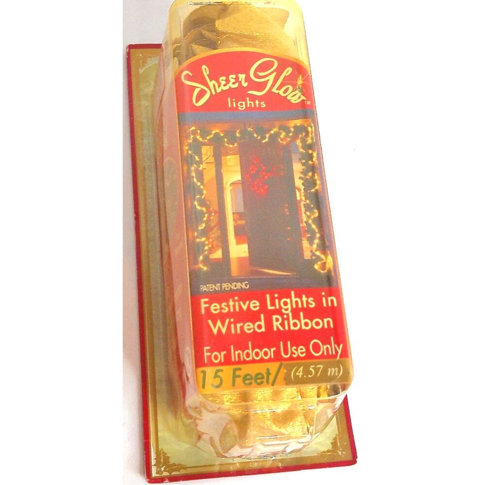 Vintage Sheer Glow Gold Wired Ribbon Festive String Lights 15 Feet Christmas